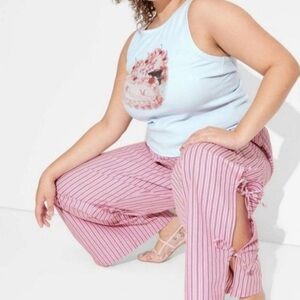 Wild Fable Women's High-Rise Side-Tie Boxer Pants Pink Multi Striped